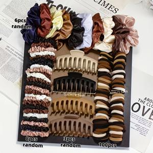 TEMU 117피스 브라운 초콜릿 헤어 세트 - 생일 파티, 번 메이커, 헤어밴드, 헤어클립 & 타이, 멀티 스타일 헤어밴드 (브레이드, 포니테일, 번용) - 이벤트, 테마 드레스업 선물