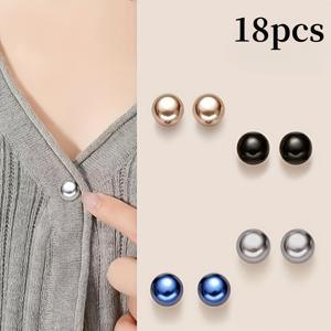 TEMU 18개 진주 모양 플라스틱 조절 가능 버튼 | 바느질 불필요 납작 머리 스냅 버튼, 광택 구형 흰색/베이지/검정/파란색 장식 재봉 버튼, 여성용 가디건, 드레스, 재킷, 셔츠에 적합 - 내구성이 좋고 사용하기 쉬움