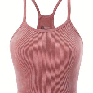 TEMU 플라이 스트라이드 워시드 시멀리스 리브드 캐미솔 레이서백 크롭탑 베이직 하이 스트레치 탑 캐주얼 여성용 상의