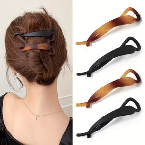 TEMU 여성용 프렌치 스타일 헤어클립 4개 세트 - 얇은 머리용 아크릴 플랫 헤어클립, 모든 머리타입에 적합한 바나나 클립