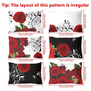 TEMU 심플 모던 플로럴 프린트 브러시드 베개커버 1개, 섬세한 레드 로즈 패턴, 침실용 포켓 클로저 소프트 베개 커버, 침구류