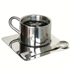 TEMU 스테인리스 스틸 커피 & 차 컵과 사커 스푼 - 뜨거운 & 차가운 음료를 위한 더블 월 절연, 카푸치노, 라떼, 및 우유에 완벽, 내구성 있는 금속 디자인, 커피 컵