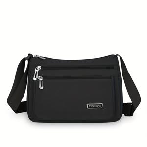 TEMU 여성용 어깨 가방 - 세련된 블랙 옥스포드 크로스바디, 조절 가능한 스트랩, 지퍼 잠금, 그리고 일상적인 사용을 위한 다중 컴파트먼트, 토트백