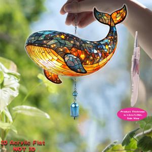 TEMU 1개 대형 고래 풍경 - 2D 컬러풀 아크릴 고래 꼬리 & 종탑 - 내구성 있는 야외용/편안한 종소리, 철사 체인 연결, 집, 정원, 발코니 장식용 - 우아한 해양 테마 선캐처 (플라스틱)