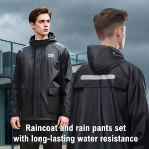 TEMU Beimei 남성용 비옷과 바지 세트, 상하의 분리형, 폭우 차단, 성인용 고품질 슈트, 높은 목 부분과 듀얼 포켓 포함, 라이딩, 야외 작업, 하이킹에 적합, 업그레이드 버전, 내구성 있는 PVC 소재