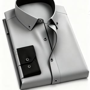 TEMU 남성용 포멀 비즈니스 셔츠 - 슬림핏의 클래식 컬러 블록 드레스 셔츠, 버튼 앞면 디자인, 비침 없는 원단, 사무실, 결혼식 및 포멀한 행사에 적합 - 세탁기 사용 가능 및 주름 방지