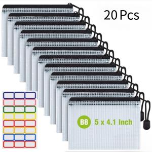 TEMU 5/10/15/20 B8 격자형 지퍼 백 - 튼튼한 PVC 플라스틱 지퍼 파일 폴더, 컬러 스티커 포함, 크기 5×4.1인치, 사무용품, 여행, 동전, 가정용 보관에 적합 - 블랙, 작은 용품 및 헤어핀 보관, 여행용 보관