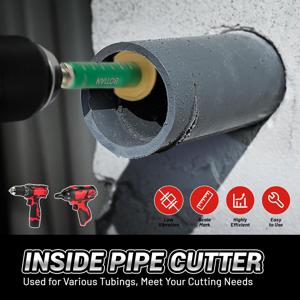 TEMU 내부(외부) 파이프 커터는 PVC 파이프에 적합하며, 연마재 블레이드, 1/4인치(약 0.6cm) 육각 생크, 조절 가능한 절단 깊이 게이지를 특징으로 합니다. 절단 속도를 최대화합니다.