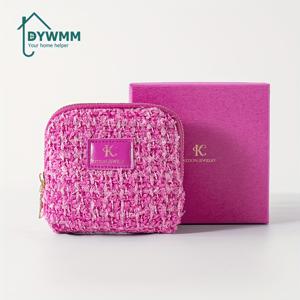 TEMU DWMM 우아한 짠 메이크업 백 지퍼 & 정리 분할기 포함 - 12x12x4cm (4.7x4.7x1.57인치) 여성용 화장품 파우치, 보석 수납, 여행 친화적 디자인, 블루, 그린, 옐로우, 핑크, 메이크업 여행 가방, 스타일리시 액세서리, 내구성 있는 지퍼 클로저|파우치