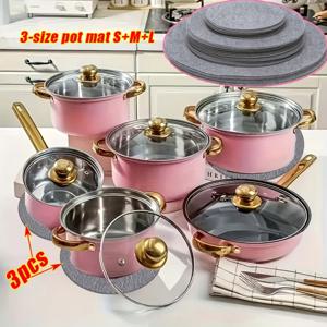 TEMU 조리기구용 펠트 냄비 받침대 3종 세트, 식기 분리 패드, 내열 패드, 펠트 원형 접시 팬 분리 패드