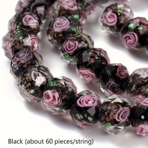 TEMU 10mm 내부 꽃 금색 모래 비즈, 60개 비즈 정도가 매줄에 들어감, 팔찌, 목걸이, 귀걸이 제작에 적합|비즈목걸이