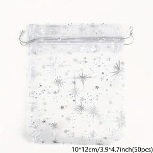 TEMU 50개/봉 실버 컬러 자이프소필라 오간자 10x12cm 크리스마스 끈끈이 선물 가방 매력 주얼리 포장 봉투 & 파우치
