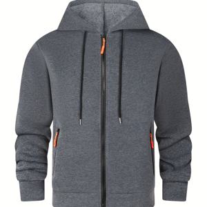 TEMU 2025 신상 솔리드 컬러 후드 지퍼업 스웨트셔츠 남성용 긴팔 커플용 봄/가을 아우터웨어 헤비웨이트 후드티