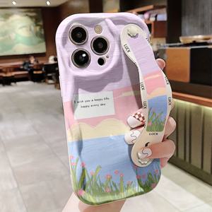 TEMU 크림 리본, 애니메이션 페인팅, 삼색 패턴이 있는 모바일 폰 케이스, Apple 시리즈 11\12\13\14\15\16promax, Samsung 시리즈 A05/A15/A25/A35/A55/S23/S24Ultra에 적합