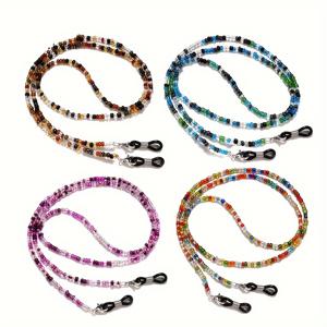 TEMU 4개 세트 빈티지 비즈 안경 체인 - 미끄럼 방지 아크릴 안경 고정기 및 마스크 목걸이 홀더, 여성 패션 액세서리용 멀티컬러 비즈 디자인, 장식용 비즈, 빈티지 스타일