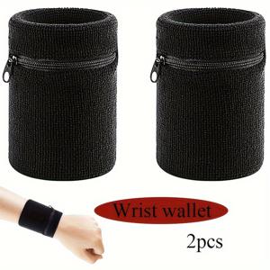 TEMU 2개 세트 니트 소재 손목 지갑, 지퍼 포켓이 있는 다기능 스포츠 팔찌, 폴리에스터 안감, 지퍼 포켓이 있는 접이식 디자인, 손세탁 가능한 합성 손목 지갑, 열쇠 보관용