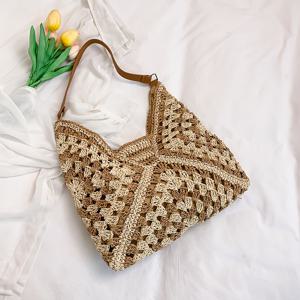 TEMU 여성용 웨이브 비치 토트백 블랙 & 베이지 - 대형 싱글 숄더 스트로 백, 봄과 여름 패션 매칭에 완벽한 여름 비치백 | 기하학 패턴 백 | 패션 디자인 여성 가방/투톤 컬러