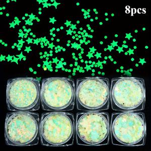 TEMU 8개 세트 발광 글리터 시퀸 - DIY 공예, 보석류, 네일 아트, 파티 장식용 활성화 루미너스 에폭시 레진 필러, 비독성 글로우인더다크 참, 수지, 클레이, 왁스 호환 가능, 야간 프로젝트용 장식품, 반짝이는 효과, 매끄러운 질감, 공예 용품