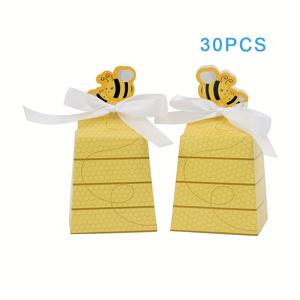 TEMU 30개 벌 디자인 사탕 상자와 리본 장식이 있는 종이 선물 박스, 베이비 샤워, 생일 파티, 학교 개학, 발렌타인데이, 어머니날, 졸업식용 포장 용품