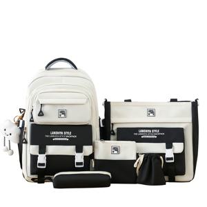 TEMU 대형 백팩, 간편한 핸드백 및 동전 지갑, 캐주얼 크로스바디 백, 필통 핸드백, 가벼운 학생용 백팩 세트로 구성된 단색 백팩 5종 세트. 학생들이 학교에 돌아오는 것을 위해 완벽합니다.