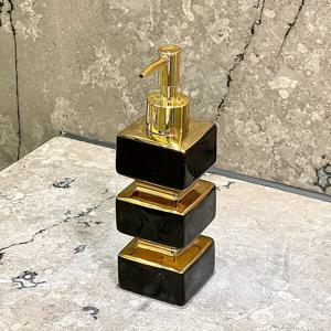 TEMU 창의적이고 독특한 세라믹 거울 흑백 비누 디스펜서 욕실 정리 및 수납용, 호텔 세면대에 적합, 펌프가 있는 액체 디스펜싱 병, 재사용 가능한 샴푸 및 샤워 젤 사각 타워 로션 병