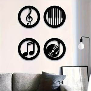 TEMU 음악 애호가를 위한 4개 세트 목재 벽 장식, 음표 & 피아노 실루엣, KTV 생일 선물, 녹음 스튜디오, 홈 침실, 거실, 서재, 식당, 파티오용 벽 장식, 7.87인치