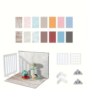 TEMU 음식, 보석 및 소품 촬영용 16가지 독특한 패턴의 사진 배경 세트 10개—내구성 있는 카드보드 배경지 40.64x29./16×11.5인치 + 다기능 소품 포함