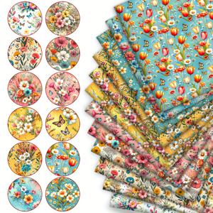 TEMU 12가지 생생한 꽃무늬 나비, 8분할 패브릭 번들이 총 12가지 디자인 스타일, 폴리에스터 패치워크, 퀼팅, 공예, 지갑 제작, 선물, 인형 옷, 가방 제작, 쿠션 제작에 적합, 120G/Ms, 9.45*19.7인치, 지갑 제작