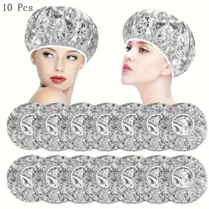 TEMU 10개 실버 그레이 헤어 캡, 여성용 스팀 머리 후드, 일회용 포일 성형 캡, 전기 가열 염색 캡, 미용실 및 홈 스타일링에 적합