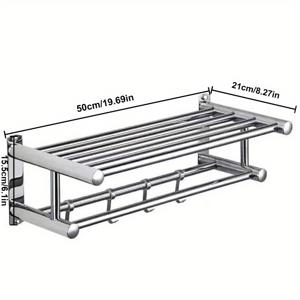 TEMU 1개 벽걸이 욕실 이중 선반, 길이 19.69인치, 5개 후크로 쉬운 설치, 광택 미러 마감, 통풍 및 건조를 위한 넓은 간격, 가정용 욕실 및 호텔 욕실 선반에 적합