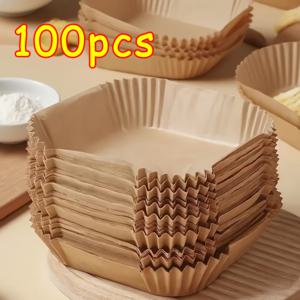 TEMU 100/200/300/400개 비접착 에어프라이어 라이너 - 브라운 종이 시트, 베이킹 및 로스팅용, 쉽게 세척 가능, 건강한 요리, 가정 및 상업 주방에 적합, 에어 프라이어 액세서리