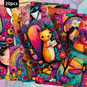 TEMU 20pcs 빈티지 밝고 아름다운 포스트카드 - 4x6 인치 레트로 핀업 삽화, 클래식 만화 디자인, 스크랩북, 크래프팅 및 수집 장식용 내구성 종이, 기념일 선물 및 주제 프로젝트에 적합, 스크랩북 용품, 우아한 카드 디자인, 고품질 인쇄