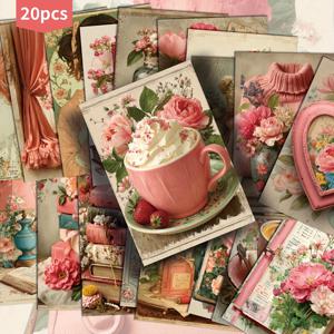 TEMU 레트로 스타일 핑크 플로럴 엽서 20매 세트 (4X6인치). 클래식 핀업 아트가 특징이며 스크랩북 및 공예에 적합합니다.
