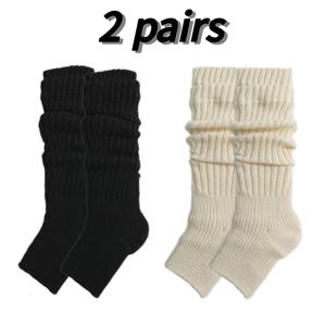 TEMU 여성용 울 레그 워머 2쌍 - 두꺼운 겨울용 보온재, 부츠/종아리/허벅지에 적합, 부드러운 울 솔리드 블랙 & 화이트, 손세탁 가능한 추운 날씨용 코지 소크 커버