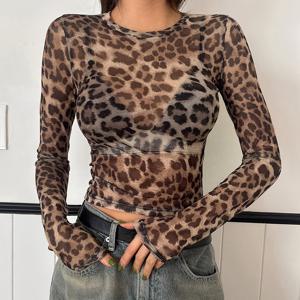 TEMU 여성용 프린트 디자인의 시어 롱 슬리브 티셔츠, 축제에 완벽