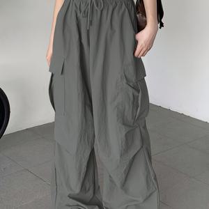 TEMU 2025 핫 스프링/여름 신상 유럽&미국 스타일 와이드 레그 여성용 아웃도어 스포츠 조거 팬츠, 심플 캐주얼 카고 워크웨어