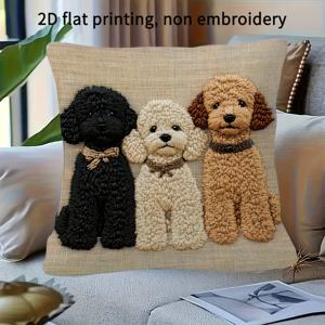 TEMU 1개, 2D 평면 프린트 베개커버, 귀여운 강아지 3종 장식 패턴, 비리얼 자수, 거실/침실/소파 홈 데코, 지퍼형 베개커버, 여름/휴가 장식, 백 쿠션, 팜하우스 스타일 데코, 할로윈/크리스마스 선물, 단면 프린트, 베개 내장 불포함, 2D 평면