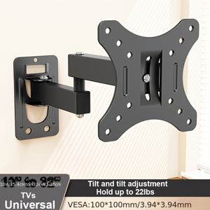 TEMU 1개 풀모션 조절형 벽걸이 TV 브래킷, 10-32인치 호환, 15° 틸트 & 회전, VESA 100x100mm, 최대 30파운드 지원, 사전 구멍 뚫림으로 쉬운 설치, LED/LCD 모니터 호환 (블랙)