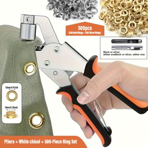 TEMU [필수 아이릿 펀치 키트] 500개 10mm 링 아이릿 포함 완벽한 아이릿 펀치 세트 - DIY 타포린, 인조 및 방수 원단 프로젝트, 금속 공기 구멍 리벳 설치 도구, 재봉 및 공예 필수품!