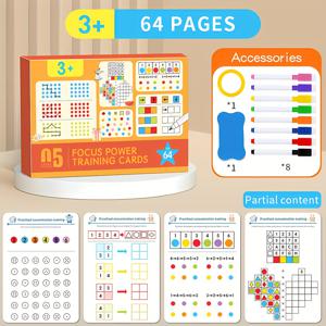 TEMU TISAHINI 3~6세 어린이용 64페이지 재사용 가능한 지우개 트레이싱 카드 세트 - 지우개 펜 & 마커 같은 연습책이 포함된 학습 게임 | 수학, ABC, 숫자, 모양, 색깔, 글쓰기 기술 | 내구성 있는 유아 교육