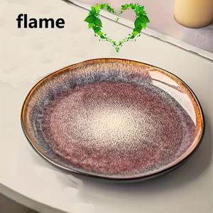 TEMU 그라데이션 유리 도장 세라믹 접시 - 생생하고 금빛의 불규칙한 원형 식기, 파스타, 샐러드, 과일, 스테이크 및 서양 요리를 위한 내구성이 뛰어나고 스타일리시함, 사계절 사용, 세라믹 접시