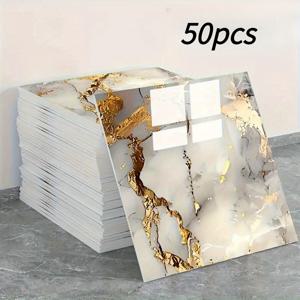 TEMU 50개 자체 접착 비닐 대리석 배경 타일 - 방수 PVC 벽 패널, 간편한 부착 및 제거, 재사용 가능, 유럽 모던 효과, 방수 및 간편한 청소, 욕실, 주방의 자체 접착 벽 장식을 위한 절단 가능