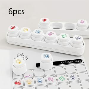 TEMU 6개 1개 카드 스탬프 6종 세트 - 스크랩북 및 다이어리 스티커 스탬프, 6가지 버튼 패턴 플래너 스탬프, 밀봉 인쇄 및 페인팅 도구, 음표 스탬프, 스탬프, 라이프스타일 스탬프, 선물 컬렉션|카드스티커