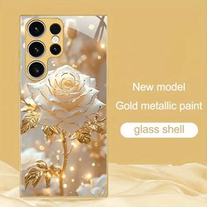 TEMU 폰 케이스: 라이트 럭셔리 데저트 골든 글라스 폰 케이스, 삼성 Z Flip5, Z Flip6, Z Fold3, Z Fold4, Z Fold5, Z Fold6 호환 - 트렌디한 미끄럼 방지 페인트 얼룩 방지 커플 폰 커버
