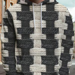 TEMU 2025 신상 패션 트렌드 남성 후드티 개성 있는 직조 텍스처 3D 디지털 프린트 풀오버 캐주얼 스포츠 다용도 탑