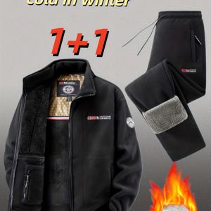 TEMU 2개 세트 - 가을 겨울 아웃도어 하이킹 및 등산용 캐주얼 후드 자켓과 두꺼운 보온 팬츠 다중 포켓 남성 자켓 팬츠 투피스 세트, 추운 날씨용 장비,스트리트웨어 스타일,스포티한 룩,세탁기 사용 가능,고품질 스티칭|스포츠|냉장고바지|남자바지