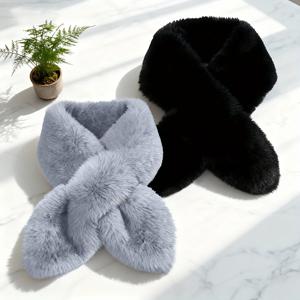 TEMU 여성용 플러시 인조퍼 칼라 스카프 2개 세트 - 부드럽고 따뜻한 겨울용 넥 랩, 논탄력 타이다이 솔리드 컬러 스카프, 캐주얼 룩에 적합, 성숙한 스타일 솔리드 컬러 (손세탁/드라이클리닝)