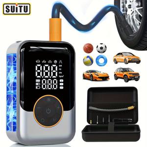 TEMU Suitu 다기능 휴대용 차량용 에어 펌프, 미니 타이어 공기 주입기, 휴대용 무선 에어 컴프레서, USB 충전식, 디지털 압력 게이지 및 LED 라이트 장착, 보관용 가방이 있는 다용도 에어 펌프, 간편한 보관, 튼튼하고 내구성 우수