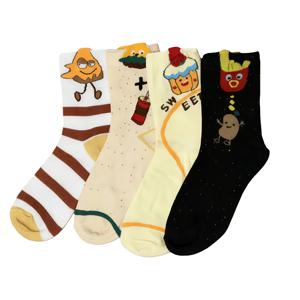 TEMU 귀여운 프렌치 프라이와 버거가 특징인 일본 스타일 여성용 양말 4켤레 세트. 미디컬 길이로 디자인되었으며, 인스타 스타일 트렌드이며, 다양한 스포츠 활동에 적합합니다.