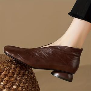 TEMU 사계절 3cm 두꺼운 굽 스퀘어토 앵클 부츠, 가을 겨울용 심플하고 다용도 여성 신발|가을원피스